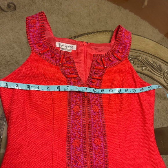 Kay Unger Dress Womens 8 Orange Sleeveless Sheath Embellished Textured Party - Picture 8 of 12